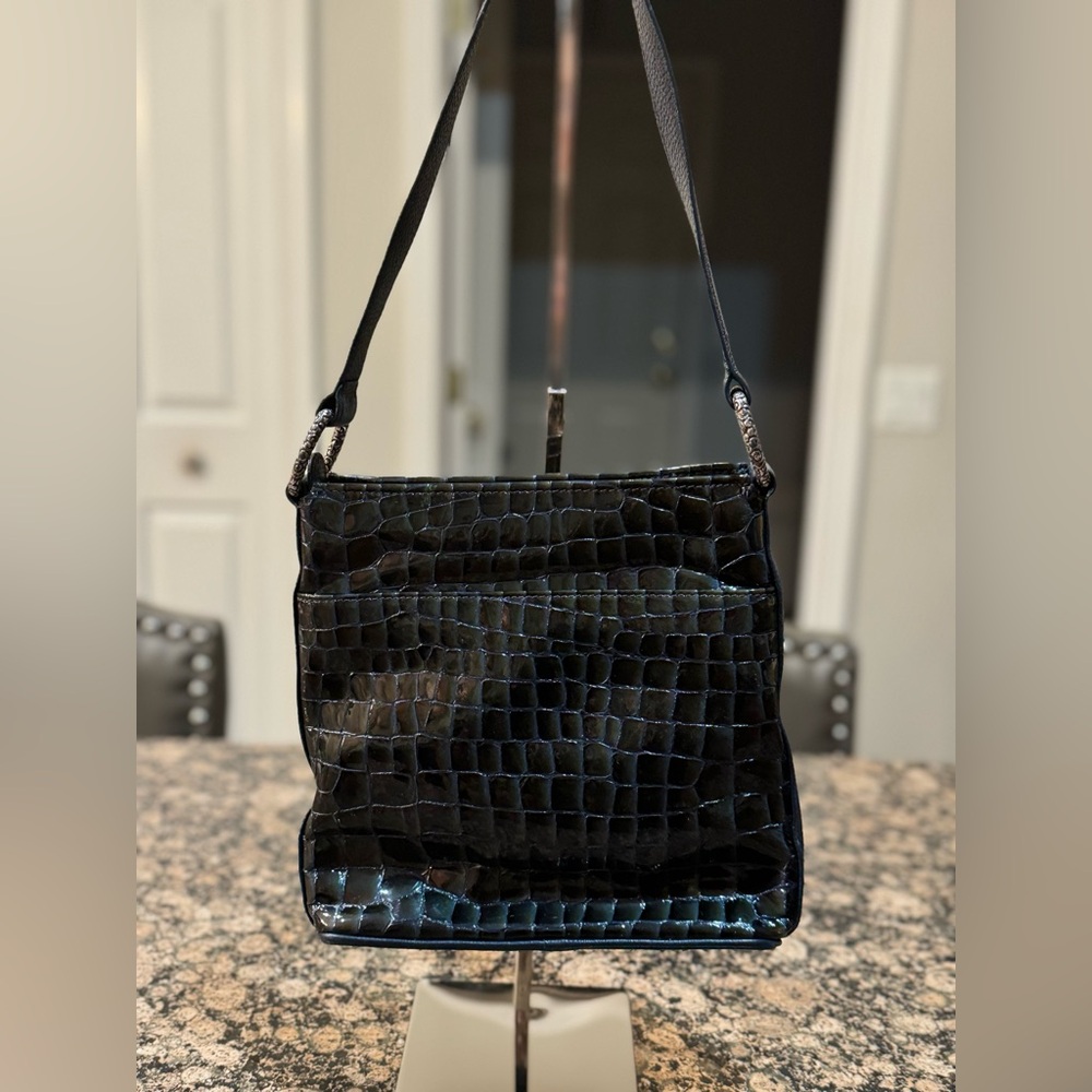 BRIGHTON Sonny Patent Leather Moc Croc Crossbody Bag EUC